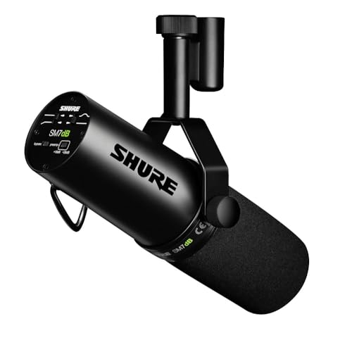 Shure SM7dB Dynamic Vocal Microphone w/Built-in Preamp for Streaming, Podcast, & Recording, Wide-Range Frequency, Warm & Smooth Sound, Rugged Construction, Detachable Windscreen - Black