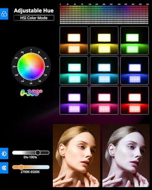 UBeesize 2-Pack RGB Photography Lighting, Studio Lights with Adjustable Tripod Stand and Ball Head, Video Light for Video Recording, Live Streaming, Makeup