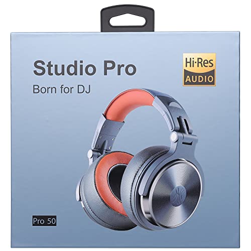 OneOdio Hi-Res Over Ear Headphones for Studio Monitoring and Mixing, Sound Isolation, Protein Leather Earcups, 50mm Driver Unit, Wired Headphones for AMP Guitar Keyboard (Pro-50 Metallic Blue)