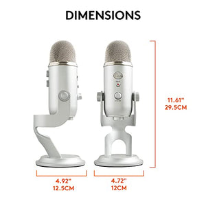 Logitech Creators Blue Yeti USB Microphone for Gaming, Streaming, Podcast, YouTube, Discord, PC, Studio Sound, Plug & Play-Silver
