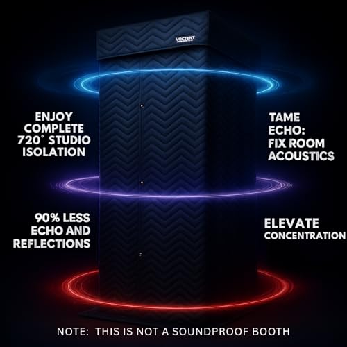 VOCTENT Portable Vocal Booth with 360° Reverb Isolation, Echo-Free Recording Booth for Voice-Over, Podcast & Music - Home Studio with Thick Sound Dampening Blankets