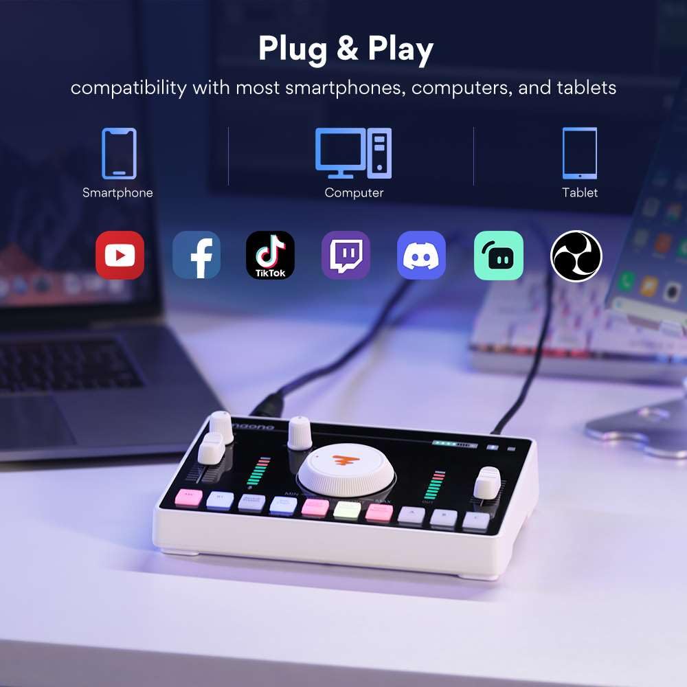 MAONO Streaming Audio Mixer, Audio Interface with Pro-preamp, Bluetooth, Built-in Battery, Noise Cancellation, 48V Phantom Power for Live Streaming, Podcasting, Gaming MaonoCaster AMC2 NEO White