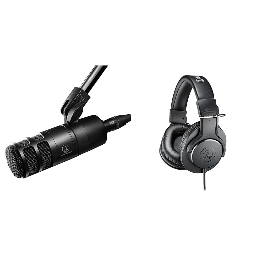 Audio-Technica AT2040 Hypercardioid Dynamic Podcast Microphone (at 2040), XLR,Black & ATH-M20X Professional Studio Monitor Headphones, Black