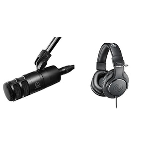 Audio-Technica AT2040 Hypercardioid Dynamic Podcast Microphone (at 2040), XLR,Black & ATH-M20X Professional Studio Monitor Headphones, Black