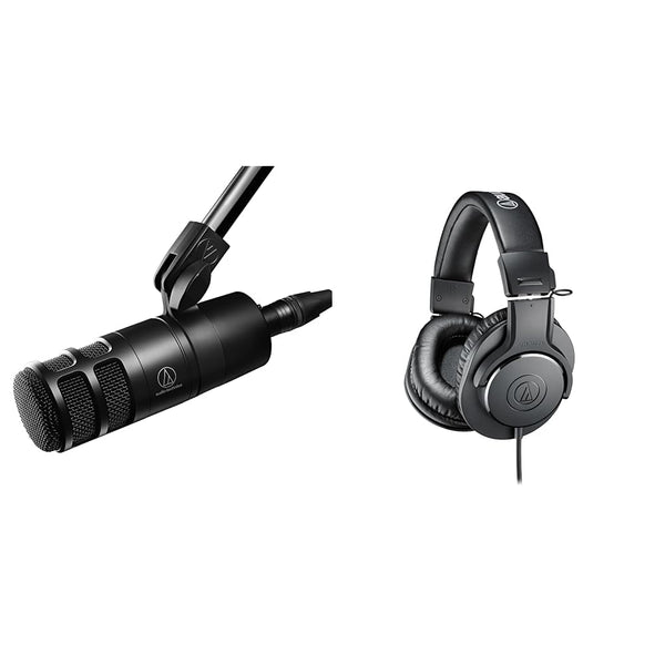 Audio-Technica AT2040 Hypercardioid Dynamic Podcast Microphone (at 2040), XLR,Black & ATH-M20X Professional Studio Monitor Headphones, Black