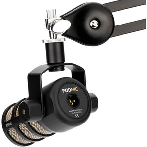 Rode PodMic Dynamic Podcasting Microphone | Black Bundle with Pop Filter + Desktop Microphone Stand + XLR Cable + Cleaning Cloth (5 Item)