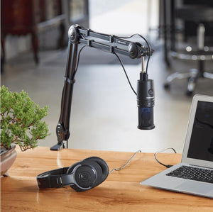 Audio-Technica AT2020USB-X Cardioid Condenser USB Microphone Bundled with Microphone Arm + Headphones + Wind Screen Pop Filter + Cleaning Cloth (5 Items)