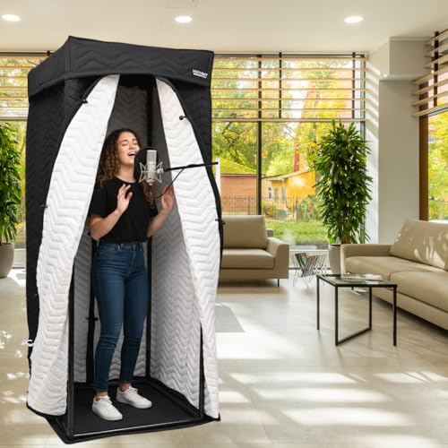 VOCTENT Portable Vocal Booth with 360° Reverb Isolation, Echo-Free Recording Booth for Voice-Over, Podcast & Music - Home Studio with Thick Sound Dampening Blankets