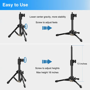 Mic Stand Desk, Table Mic Tripod Desktop Mic Stand Height Adjustable Small Microphone Stand for Desk with Pop Filter Shock Mount Mic Clip 1/4" to 5/8" Adapter for Blue Yeti Snowball