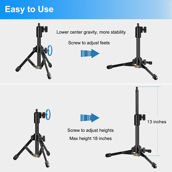 Mic Stand Desk, Table Mic Tripod Desktop Mic Stand Height Adjustable Small Microphone Stand for Desk with Pop Filter Shock Mount Mic Clip 1/4" to 5/8" Adapter for Blue Yeti Snowball