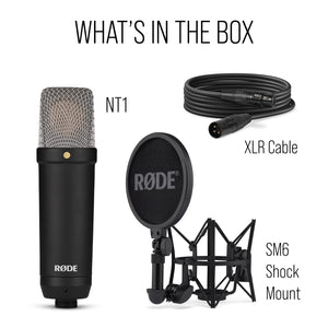 RØDE NT1 Signature Series Condenser Microphone with SM6 Shockmount and Pop Filter - Black