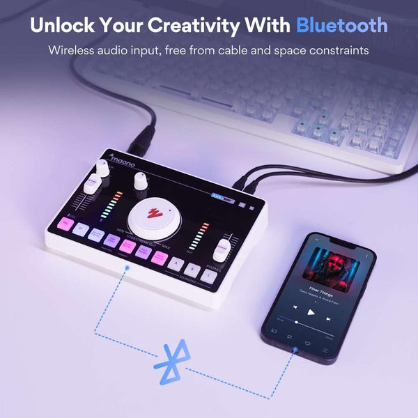 MAONO Streaming Audio Mixer, Audio Interface with Pro-preamp, Bluetooth, Built-in Battery, Noise Cancellation, 48V Phantom Power for Live Streaming, Podcasting, Gaming MaonoCaster AMC2 NEO White