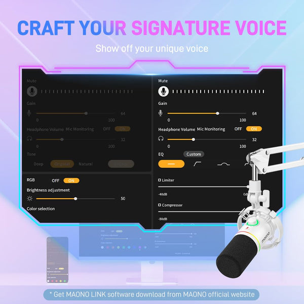 MAONO XLR/USB Dynamic Microphone, RGB Gaming Mic with Software, Mute, Gain Knob, Volume Control and Headphone Jack for Streaming, Podcasting, Recording-PD200X (White)