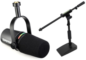 Shure MV7i Smart Microphone with Built-in Audio Interface and Low Profile Mic Stand - Podcast & Musician Mic with 2 Channels, XLR and 1/4", USB-C for Mac/PC/Phone, and Advanced DSP Features