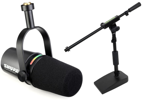 Shure MV7i Smart Microphone with Built-in Audio Interface and Low Profile Mic Stand - Podcast & Musician Mic with 2 Channels, XLR and 1/4", USB-C for Mac/PC/Phone, and Advanced DSP Features