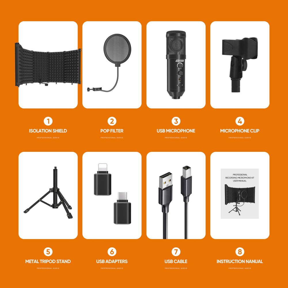 SwaykTech Studio Recording Microphone Isolation Shield with Pop Filter and Metal Tripod Stand, Studio Mic to PC Laptop Smartphone, Music Microphone for Recording Singing Podcasting