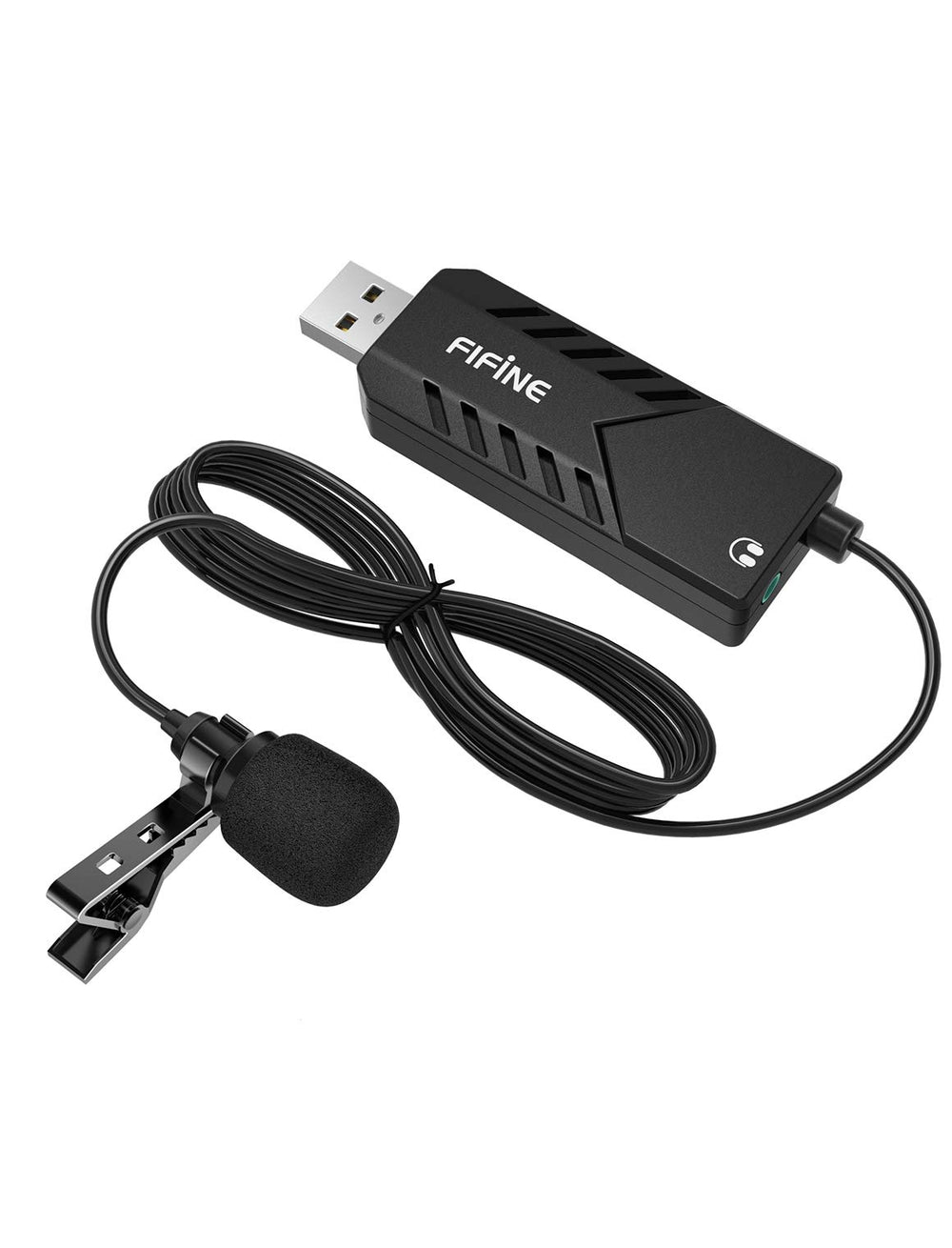 Fifine USB Lavalier Lapel Microphone, Clip-on Cardioid Condenser Computer Mic Plug and Play USB Microphone with Sound Card for PC and Mac-K053