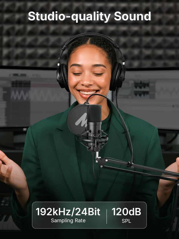 MAONO USB XLR Condenser Microphone Set: PC Computer Podcast Cardioid Metal Mic Kit with Software for Recording, Studio, Singing, YouTube (A04 Gen2+G1 Neo+MH700)