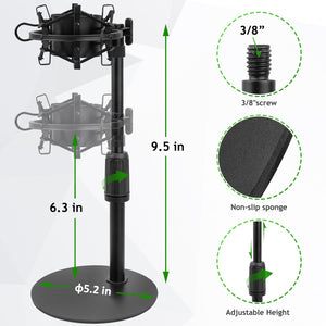 Frgyee Upgraded AT2020 Desktop Mic Stand, Adjustable Table Microphone Stand with Shock Mount and Foam Windscreen for Audio Technica AT2020 AT2020USB+ AT2035 ATR2500 Condenser Mic