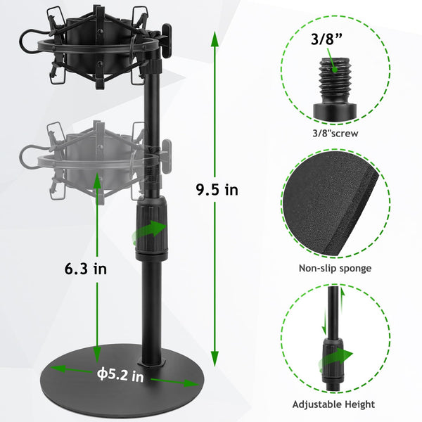 Frgyee Upgraded AT2020 Desktop Mic Stand, Adjustable Table Microphone Stand with Shock Mount and Foam Windscreen for Audio Technica AT2020 AT2020USB+ AT2035 ATR2500 Condenser Mic