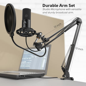 FIFINE Studio Condenser USB Microphone Computer PC Microphone Kit with Adjustable Boom Arm Stand Shock Mount for Instruments Voice Overs Recording Podcasting YouTube Vocal Gaming Streaming-T669