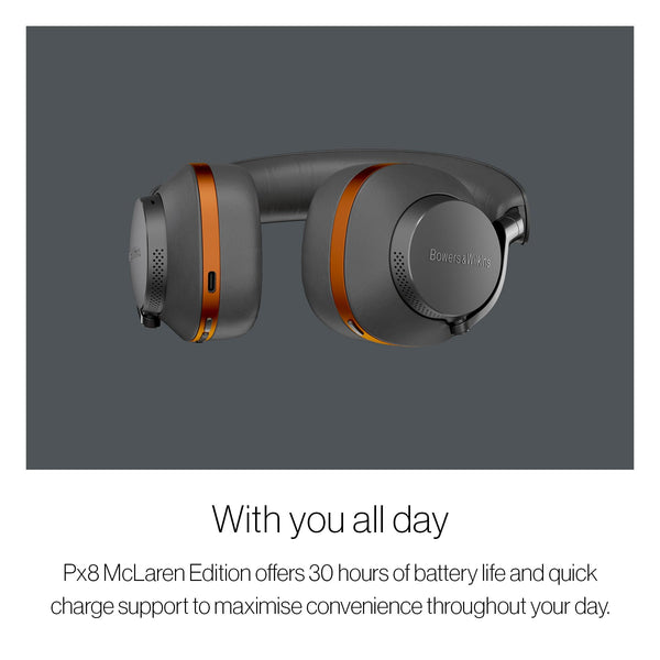 Bowers & Wilkins Px8 McLaren Edition Over-Ear Wireless Headphones, Advanced Active Noise Cancellation, 30-Hour Battery Life, 15-Min Quick Charging