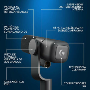 Logitech G Yeti Studio Active Dynamic XLR Broadcast Microphone for Gaming, ClearAmp Active Preamp, Dual-Diaphragm Capsule, Internal Shockmount - Black