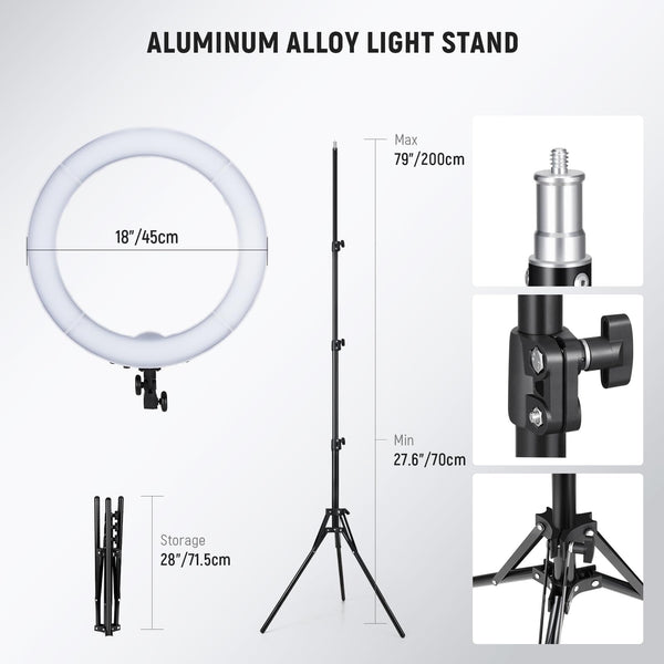 NEEWER 55W 18"/45cm Ring Light Kit [New Version], 5600K Dimmable LED Ringlight Tripod Stand Phone Holder for iPhone Selfie Makeup Lash Tattoo Studio Photo Video Recording Photography Lighting, RL-18