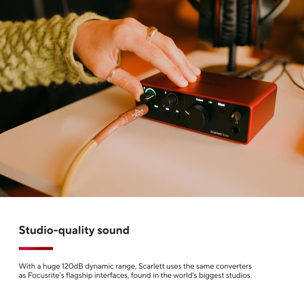 Focusrite Scarlett Solo 4th Gen USB Audio Interface, for the Guitarist, Vocalist, or Producer — High-Fidelity, Studio Quality Recording, and All the Software You Need to Record