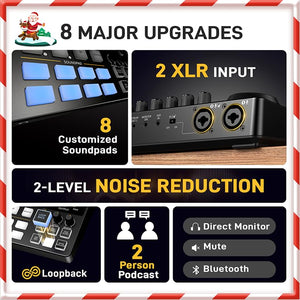 MAONO Podcast Equipment Bundle for 2: Audio Interface Mixer with 2 XLR Condenser Mic and 2 Headphone Podcast Streaming MaonoCaster E2 Gen2+2*PM320T+2*MH700