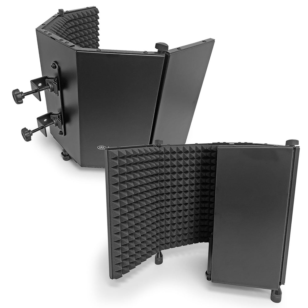 AxcessAbles Large 32x13 Recording Studio Microphone Isolation Shield w/ 3 Tier Tripod Stand and Pop Filter | Portable Sound Isolation Booth | Reflection Filter Shield | Studio Microphone Stand