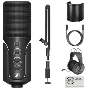 Sennheiser Profile USB Condenser Microphone Streaming Set with Boom Arm Bundle with Studio Headphones + U-Shaped Pop Filter + Cleaning Cloth (4 Items)