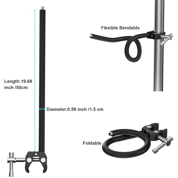 Mippko Gooseneck Microphone Stand,19.69" Flexible Adjustable Arm Super Crab Clamp Mic Clip 3/8"-16 to 5/8"-27 Adapter Mount,Compatible with Shure/Fifine / AT2020 / Pyle/Blue Snowball/Razer