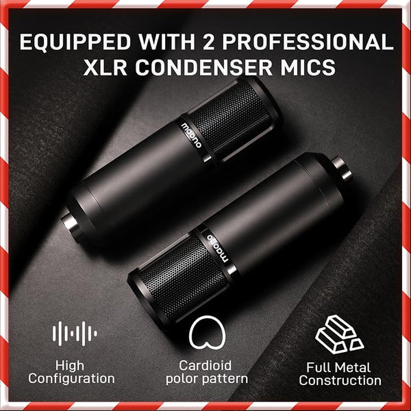 MAONO Podcast Equipment Bundle for 2: Audio Interface Mixer with 2 XLR Condenser Mic and 2 Headphone Podcast Streaming MaonoCaster E2 Gen2+2*PM320T+2*MH700