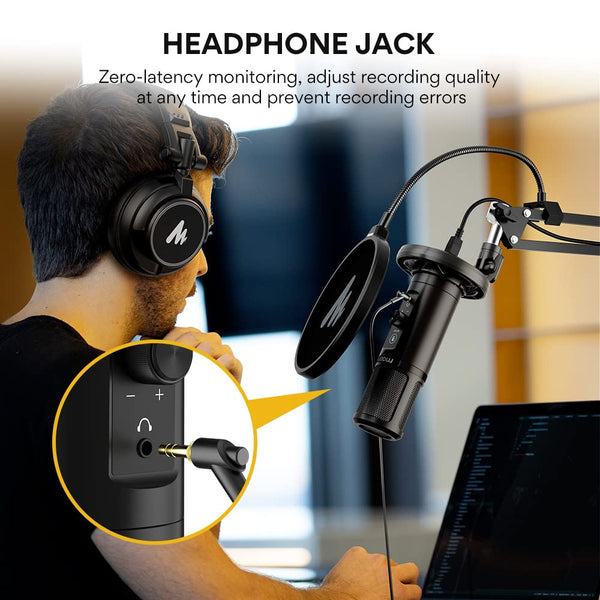 MAONO USB Microphone for PC, Professional Computer Condenser Mic with Mute, Mic Gain, Zero Latency Monitoring, Boom Arm for Studio, Podcast, Gaming, Streaming, Recording, Twitch, YouTube PM422