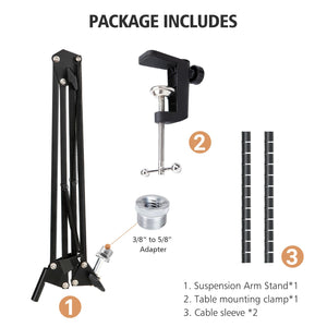 SUNMON Boom Arm for Fifine K658 Microphone with 3/8" to 5/8" Adapter and Cable Sleeve