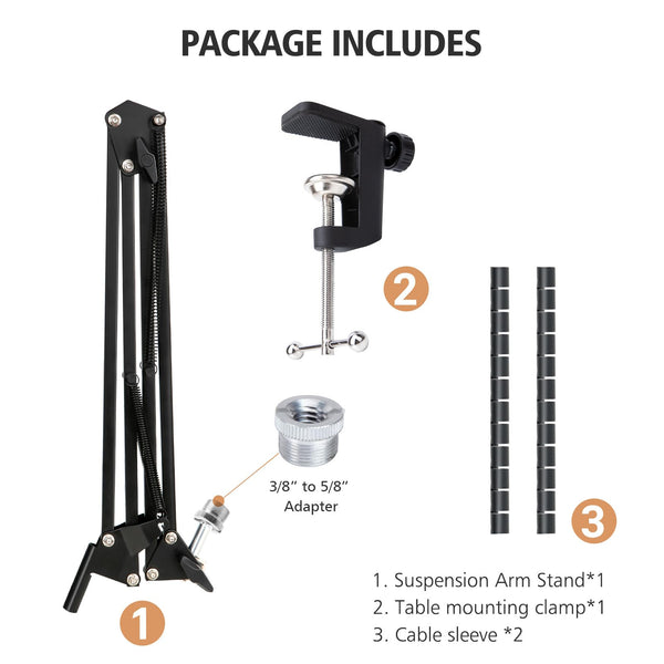 SUNMON Boom Arm for Fifine K658 Microphone with 3/8" to 5/8" Adapter and Cable Sleeve