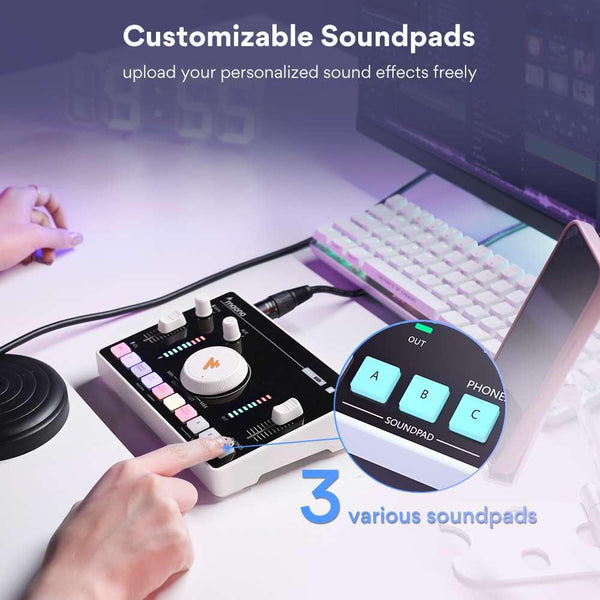 MAONO Streaming Audio Mixer, Audio Interface with Pro-preamp, Bluetooth, Built-in Battery, Noise Cancellation, 48V Phantom Power for Live Streaming, Podcasting, Gaming MaonoCaster AMC2 NEO White