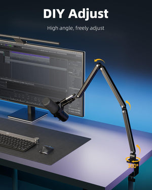 TODI Mic Arm for Lightweight Mics, Microphone Arm Rotatable, Storable Desk Mic Stand for Bear 3LB with Mount Clamp, Mic Stand Boom Arm with Cable Channel with 3/8'' 5/8'' Thread for Podcast, Gaming