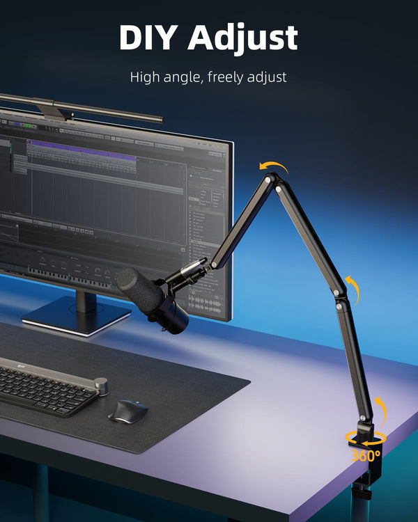 TODI Mic Arm for Lightweight Mics, Microphone Arm Rotatable, Storable Desk Mic Stand for Bear 3LB with Mount Clamp, Mic Stand Boom Arm with Cable Channel with 3/8'' 5/8'' Thread for Podcast, Gaming