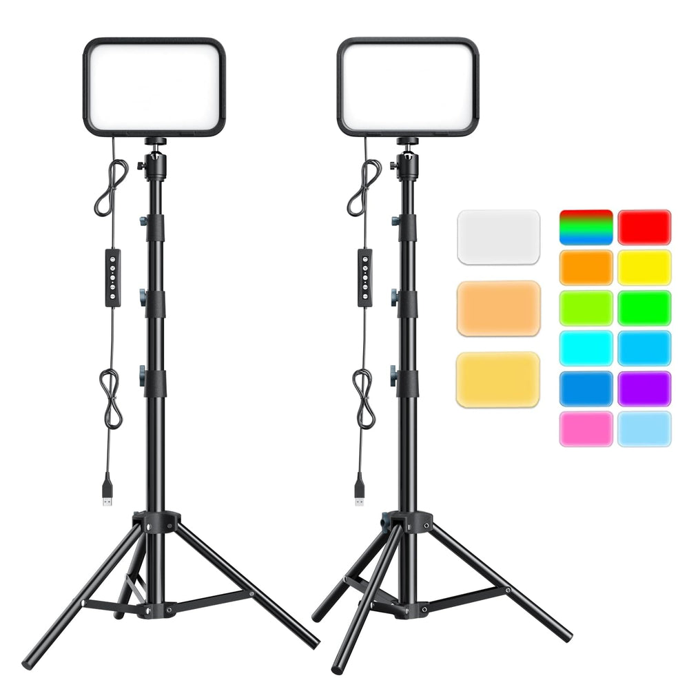 UBeesize 2-Pack RGB Photography Lighting, Studio Lights with Adjustable Tripod Stand and Ball Head, Video Light for Video Recording, Live Streaming, Makeup
