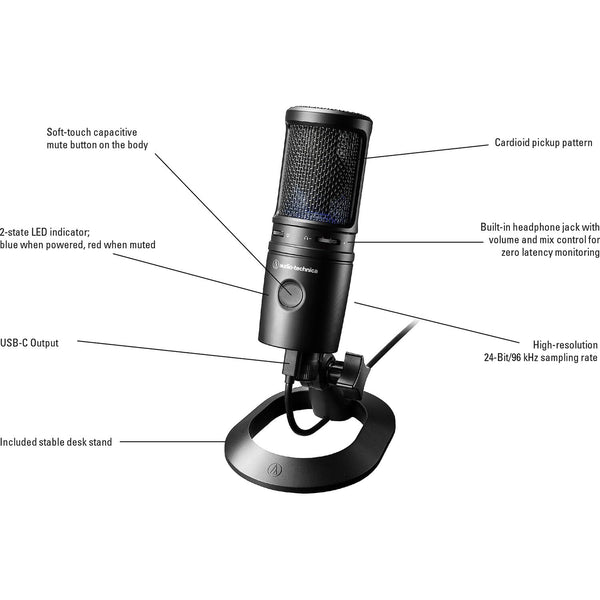 Audio-Technica AT2020USB-X Cardioid Condenser USB Microphone with Microphone Arm + Wind Screen Pop Filter + Cleaning Cloth (4 Items)