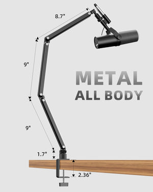 TODI Mic Arm for Lightweight Mics, Microphone Arm Rotatable, Storable Desk Mic Stand for Bear 3LB with Mount Clamp, Mic Stand Boom Arm with Cable Channel with 3/8'' 5/8'' Thread for Podcast, Gaming