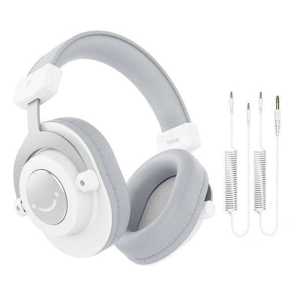 FIFINE Studio Monitor Headphones, Wired Over-Ear Computer Headphones with 3.5mm to 6.35mm Jack for Mixer/Amplifier/PC, Closed-Back Headset with Flexible Headband for Music Vocal Recording-H8 White