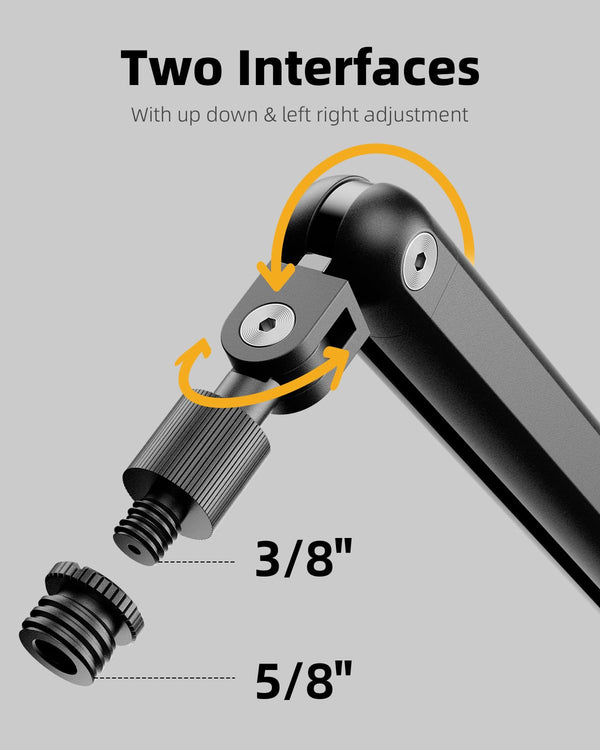 TODI Mic Arm for Lightweight Mics, Microphone Arm Rotatable, Storable Desk Mic Stand for Bear 3LB with Mount Clamp, Mic Stand Boom Arm with Cable Channel with 3/8'' 5/8'' Thread for Podcast, Gaming