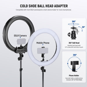 NEEWER 55W 18"/45cm Ring Light Kit [New Version], 5600K Dimmable LED Ringlight Tripod Stand Phone Holder for iPhone Selfie Makeup Lash Tattoo Studio Photo Video Recording Photography Lighting, RL-18