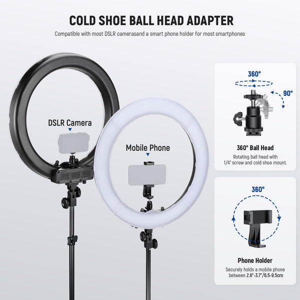 NEEWER 55W 18"/45cm Ring Light Kit [New Version], 5600K Dimmable LED Ringlight Tripod Stand Phone Holder for iPhone Selfie Makeup Lash Tattoo Studio Photo Video Recording Photography Lighting, RL-18