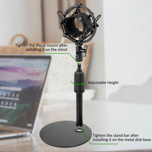 Frgyee Upgraded AT2020 Desktop Mic Stand, Adjustable Table Microphone Stand with Shock Mount and Foam Windscreen for Audio Technica AT2020 AT2020USB+ AT2035 ATR2500 Condenser Mic
