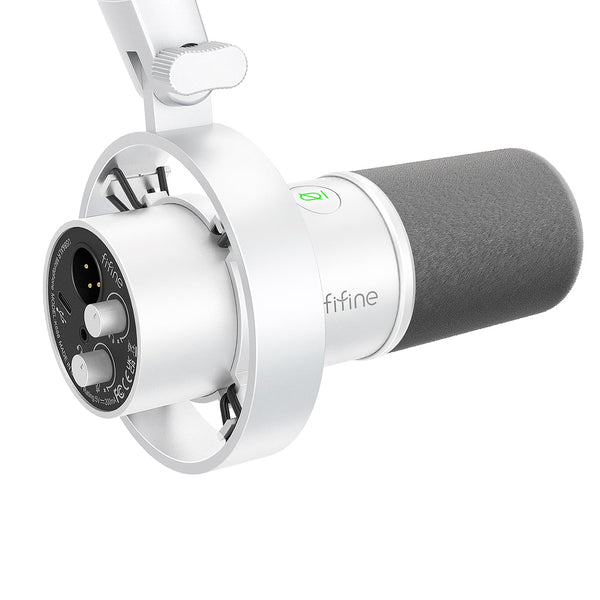 FIFINE Studio XLR Dynamic Microphone, USB PC Podcast Microphone for Streaming Recording, XLR/USB Vocal Mic with Tap-to-Mute, Gain Knob, Headphones Monitoring-Amplitank K688 White