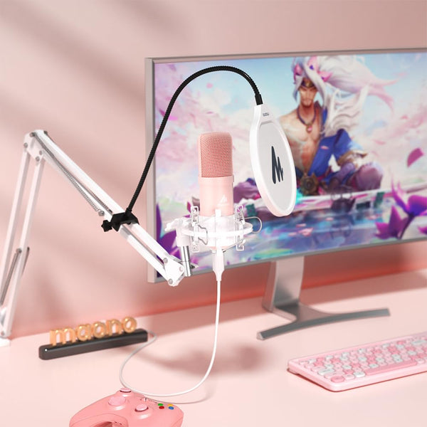 MAONO USB Microphone, 192kHz/24bit Plug & Play PC Computer Podcast Condenser Cardioid Metal Mic Kit with Professional Sound Chipset for Recording, Gaming, Singing, YouTube, AU-A04 Pink